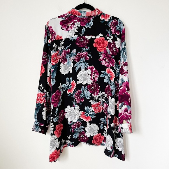 Chico's Mixed Print Bold Dark Floral Button Up Tunic Top Womens 3 US 16 /18 - Picture 4 of 10